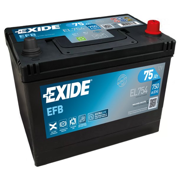 Exide Dual EFB batteri m/modsat polstilling, 75 Amp