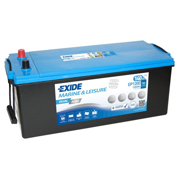 Exide Dual AGM batteri m/poler i samme side, 140 Amp