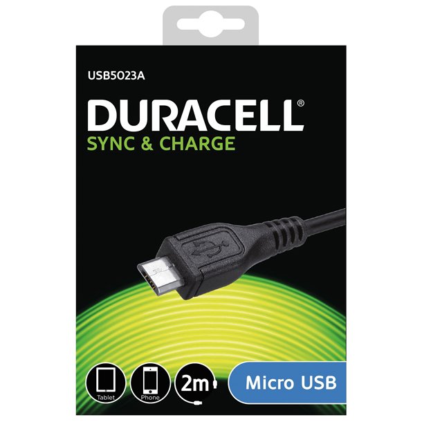 Duracell USB til Micro USB-kabel sort, 2m