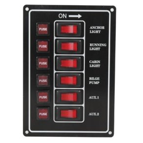 El-panel med 6 kontakter til 12V, lodret