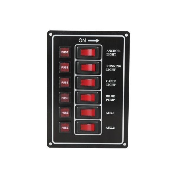 El-panel med 6 kontakter til 12V, lodret