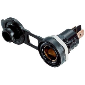 Indbygningsstik lille med beskyttelsesdksel 12/24V / 16 Amp